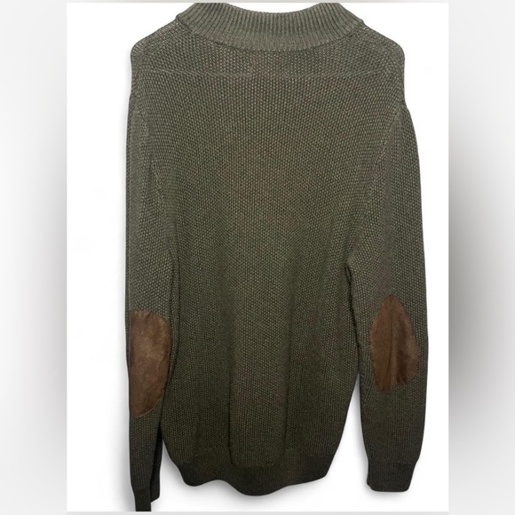 Chaps Olive Green Knit Quarter Button Sweater with Elbow Patches - Picture 2 of 2